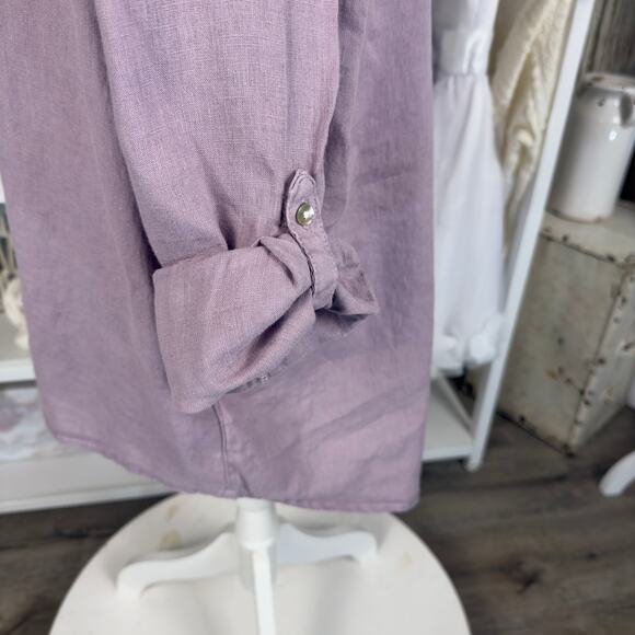 Sigrid Olsen Women's 100% Linen Lavender Button Up Tab Sleeve Blouse #3594 - Picture 7 of 9